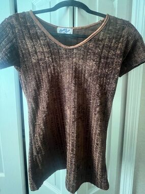 Vintage Betty Blue Textured Velvet Chocolate Brown & Cocoa Top size Medium